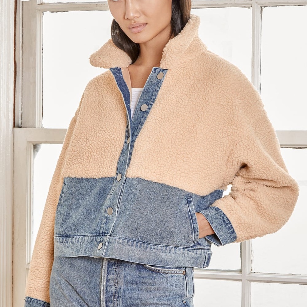 Denim and Beige Sherpa Jacket